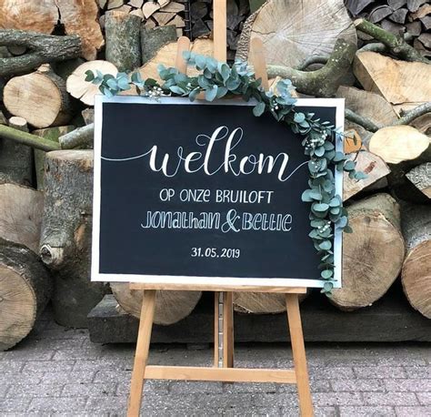 Welkoms Bord Bruiloft Handlettering Chalkboardpainting Handletteren