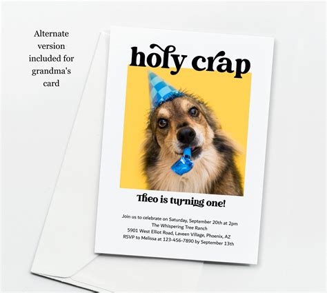 Funny Dog Birthday Party Invitation Template, Printable Holy Shit Pet ...