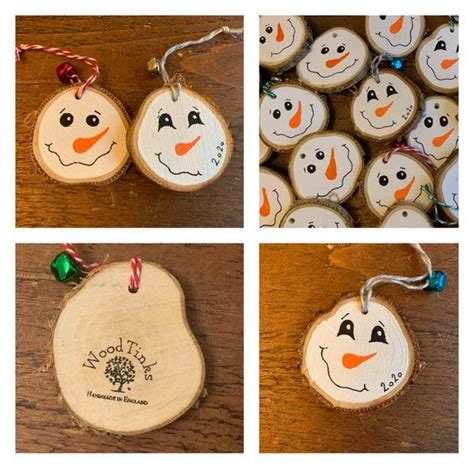 Rustic Natural Birch Wood Slice Hand Painted Christmas Snowman Etsy