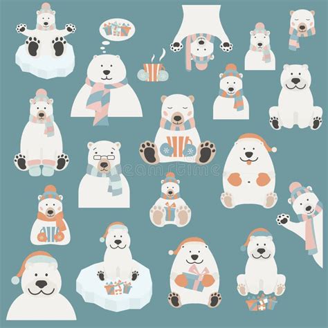 Cute Polar Bear Sticker Set Elements For Christmas Holiday Greeting