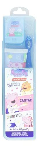 Kit Premium Peppa Pig Dentalclean Escova Fio Gel Tutti Frutt Cor Azul