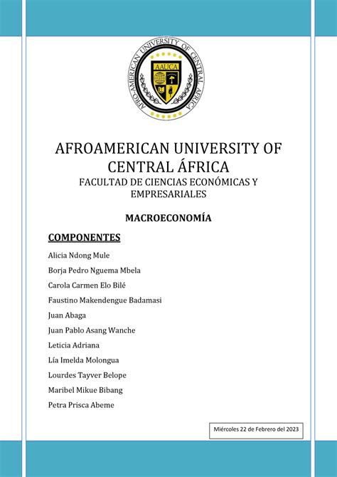 Actividad Afroamerican University Of Central Frica Facultad De