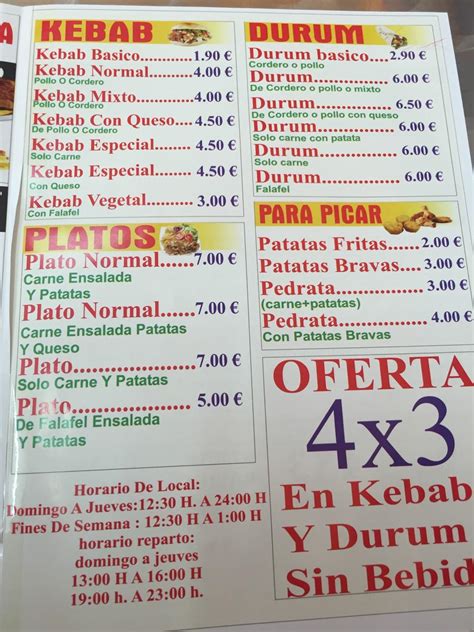 Carta Del Restaurante Doner Kebab Antxon Santa Clara 5 Bilbao Santa