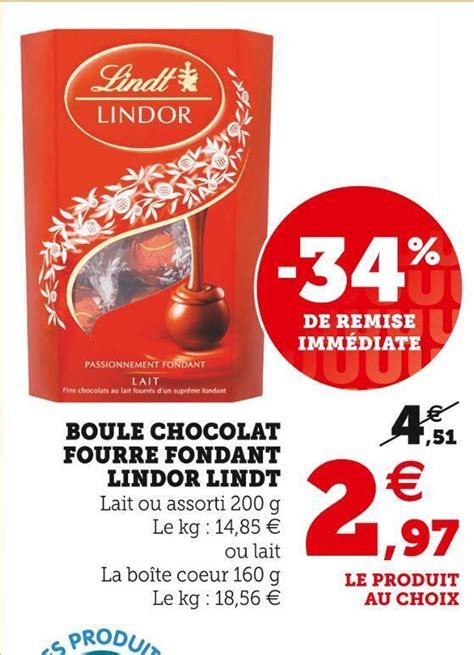 Promo Lindt Boule Chocolat Fourre Fondant Lindor Chez Super U