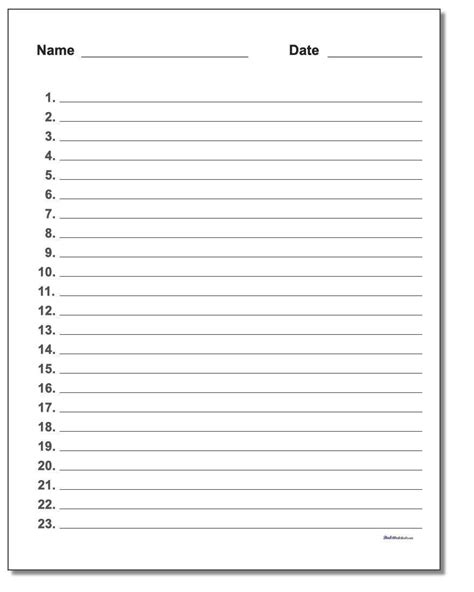 Numbered Lined Paper