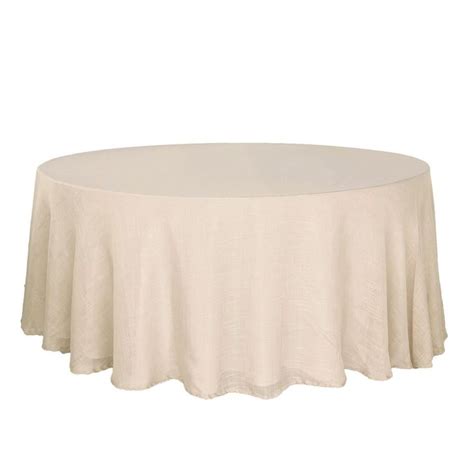 108 Beige Premium Faux Linen Round Tablecloth Wrinkle Resistant Table Cloth Rustic Wedding