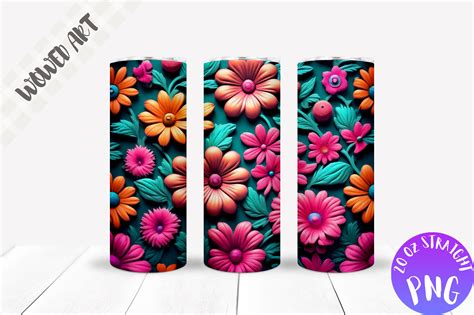 3d Flowers 20oz Skinny Tumbler Wrap Graphic By Wowed Art · Creative Fabrica