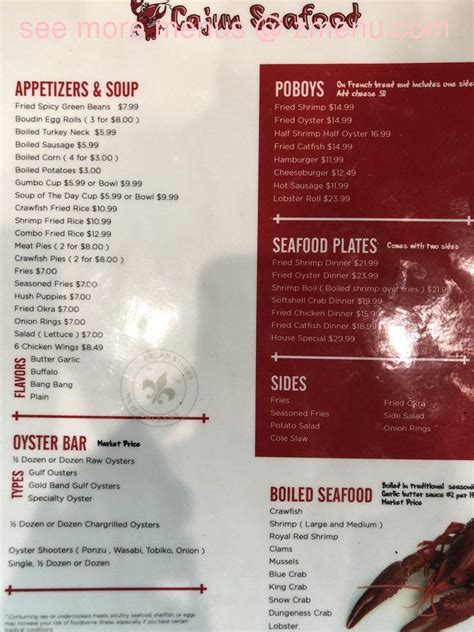 Menu At Cajun Seafood Restaurant Frisco