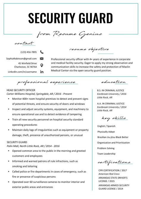 Security Guard Resume Sample And Writing Tips