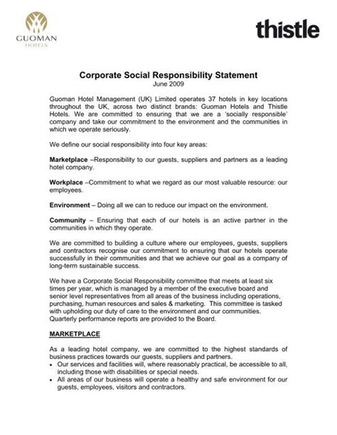 Corporate Social Responsibility Statement Guoman Hotels