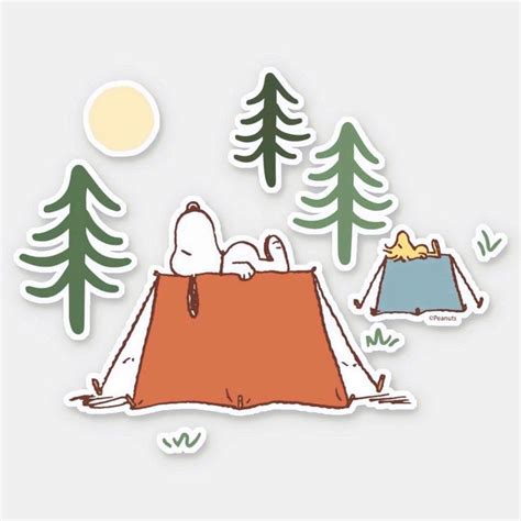 Peanuts Snoopy And Woodstock Camping Sticker Zazzle Di 2024