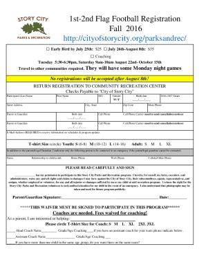 Fillable Online St Nd Flag Football Registration Fax Email Print