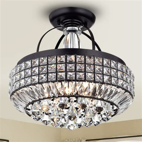 Pamarin Round Crystal Antique Black Semi Flush Mount Ceiling Light