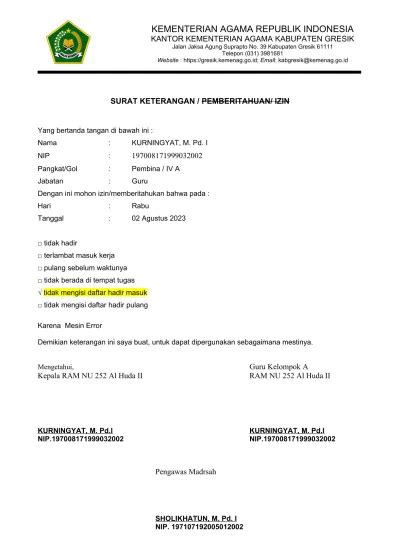 SURAT KETERANGAN PENGADUAN ABSENSI