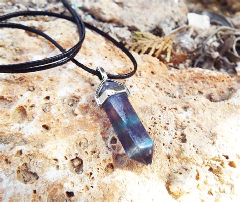 Fluorite Pendulum Pendant Silver Handmade Gemstone Necklace Stone Gothic Magic Dark Wicca Jewelry