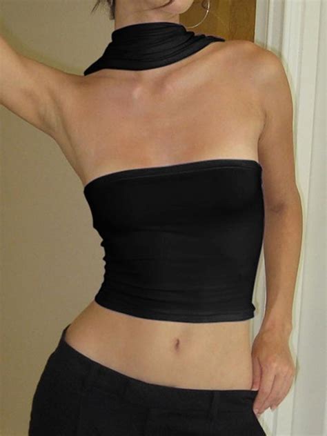 Emmiol Free Shipping Halter Strap Bandeau Top Black S In Bandeau