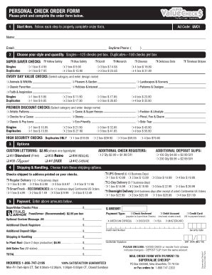 Fillable Online PERSONAL CHECK ORDER FORM Please Print And Complete The