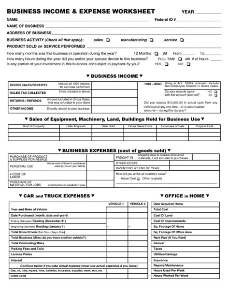 Business Income & Expense Worksheet - Fill Out, Sign Online and ...