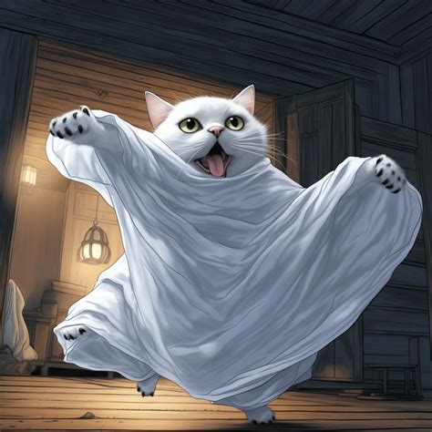 Funny Halloween Cat disguising as a ghost