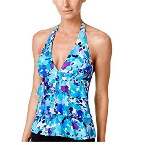 Caribbean Joe Under A Spell Ruffle Layered Halter Tankini Swim Top Swimsuit Nwt