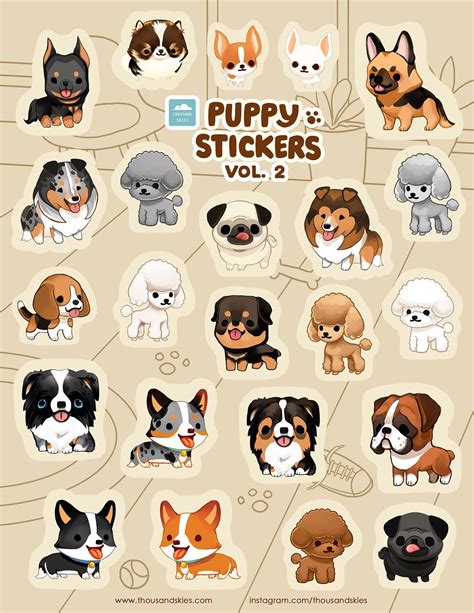 Vinyl Stickers Set - Puppy Stickers VOL. 2 - Waterproof Anti UV | Cute dog drawing, Cute animal ...