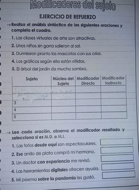 Realizar El Analisis Sintatico De Las Siguientes Oraciones Y Completa