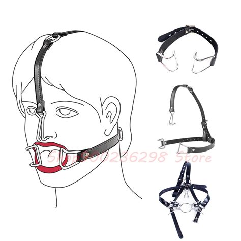 Bdsm Sex Slave Nose Hook Open Mouth Bite Gag With Nose Clip Lockable Leather Head Harness