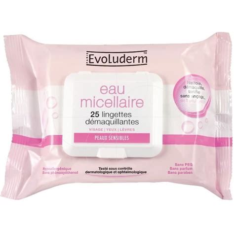 Evoluderm 25 Lingettes Démaquillantes à l Eau Micellaire Peaux