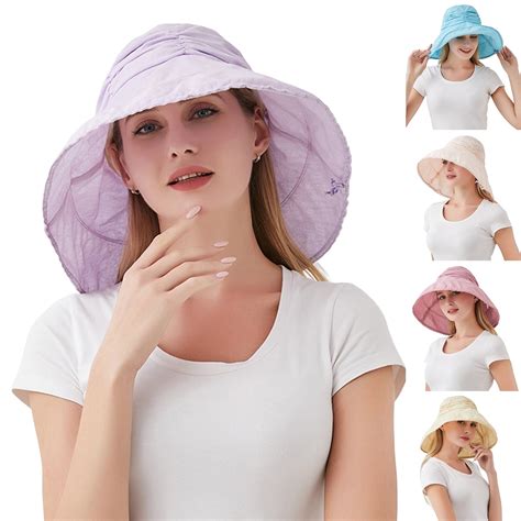 Womens Mens Sun Hat Upf 50 Pleated Round Retractable Brim Women Beach Hat Headwear