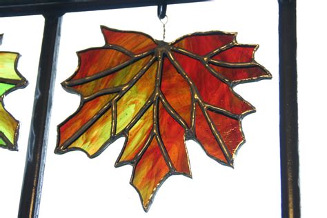 Chiakis Work Stained Glass Leaf Autumn Red 1