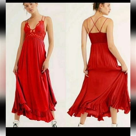 Free People Dresses Nwt Free People Adella Maxi Slip Dress Red Lace