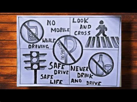 Road Safety Poster Drawing Easy Way To Draw Road Safety Rules Step By