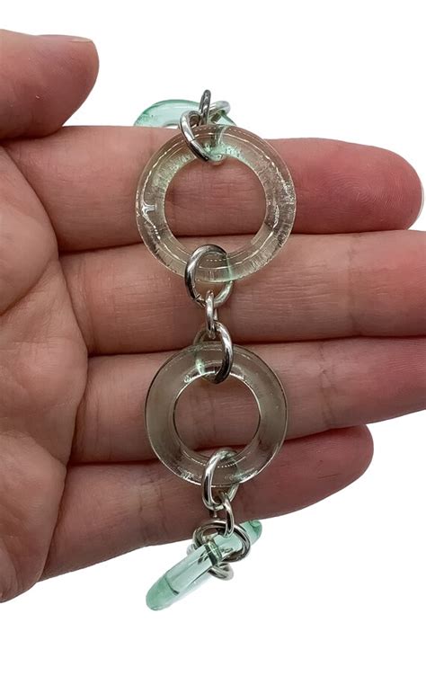 Vintage Sterling Silver Seafoam Green Art Glass Donut Gem