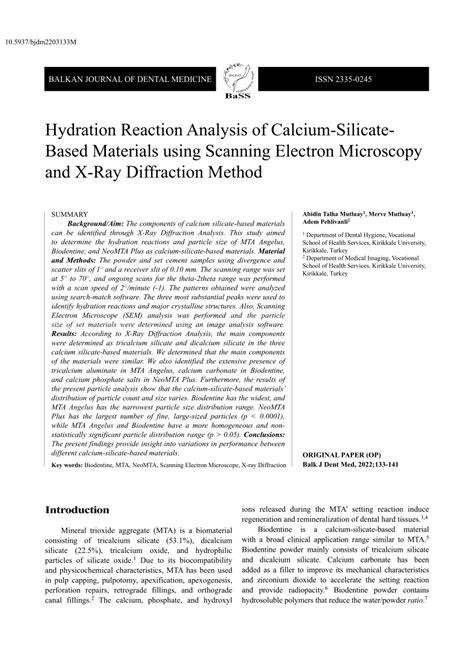 Pdf Hydration Reaction Analysis Of Calcium Silicatebased Materials