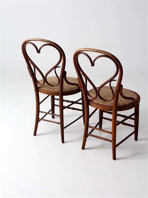 Antique Bentwood Chair Set 2 Heart Back Wood Chairs With Etsy