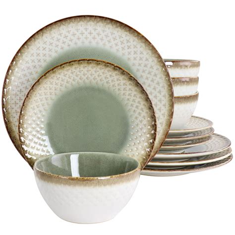 Gibson Elite Mayfair Bay Piece Double Bowl Embossed Reactive Glaze