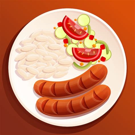 Assiette De Dessin Anim Sur La Table Avec Du Riz Aux Saucisses Et De