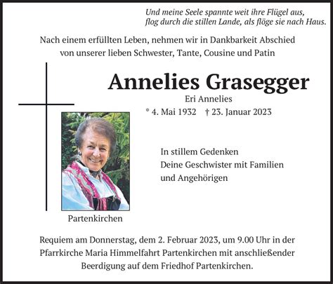 Traueranzeigen Von Annelies Grasegger Trauer Merkur De