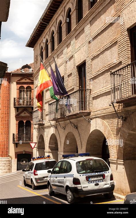 Police Building with Police Cars and flags, Cazorla, Jaén, Spain Stock ...