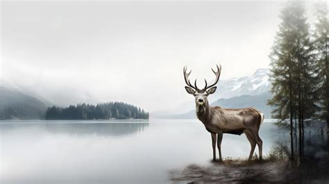 Premium AI Image | Deer on the winter lake