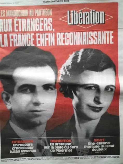 LIBERATION 20 FÉVRIER 2024 Le couple Missak et Mélinée MANOUCHIAN au