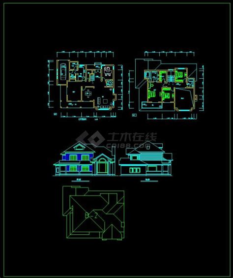 某楼盘项目三套别墅建筑设计cad方案图住宅小区土木在线