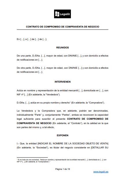 ᐅ Modelo Contrato Promesa Compraventa Negocio Actualizado [año