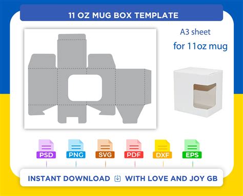 Mug Box With Window Template Png Svg Dxf Eps Label Etsy UK