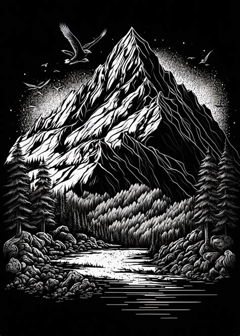 Lonely Snow Mountain Poster Picture Metal Print Paint By Kyzart