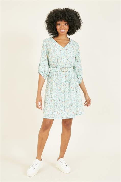 Mela Ditsy Floral Belted Shirt Dress Yumi