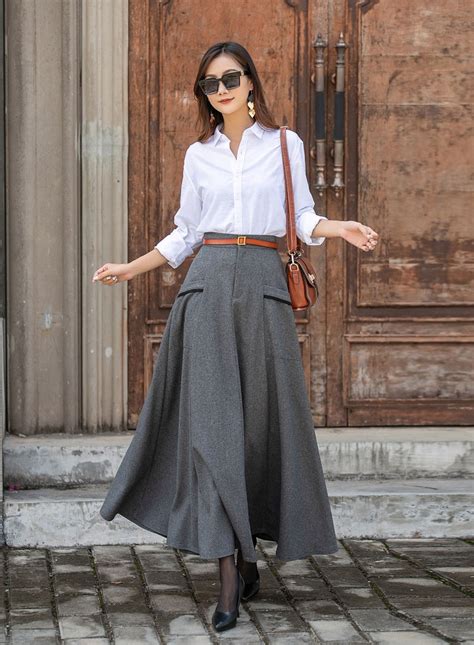 Long Wool Skirt A Line Wool Maxi Skirt Wool Skirt Women Etsy