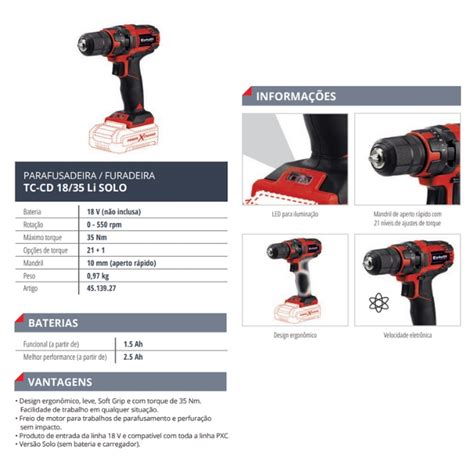 Difix Ferramentas Parafusadeira Furadeira Tc Cd Li Einhell