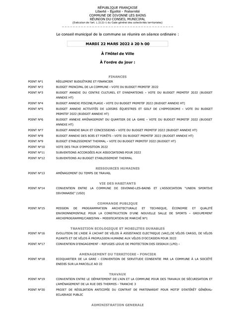 Calaméo Ordre Du Jour Conseil Municipal 22 Mars 2022