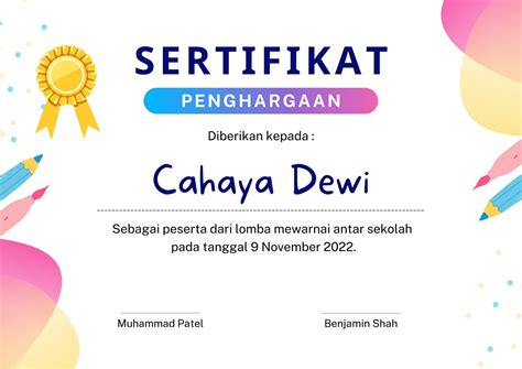 Warna Warni Ilustrasi Sertifikat Penghargaan Lomba Mewarnai Certificate Templates Printable